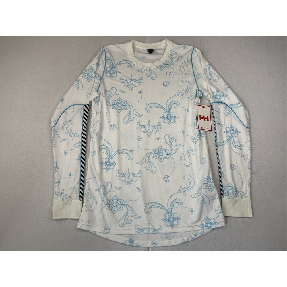 Helly Hansen Womens XL Long Sleeve Activewear Shirt Floral White Blue 48267